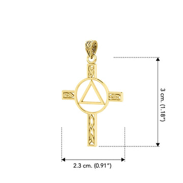 Celtic Knotwork Cross with AA Recovery Solid Gold Pendant GPD327